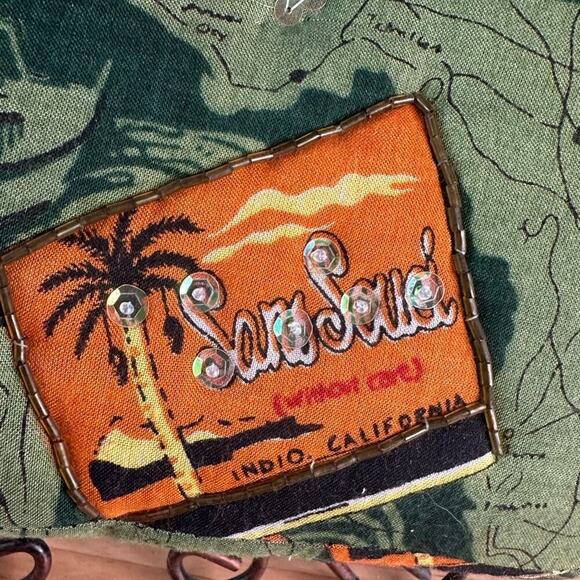 Island Patchwork Bag Wooden Handle Purse - Picture 4 of 12